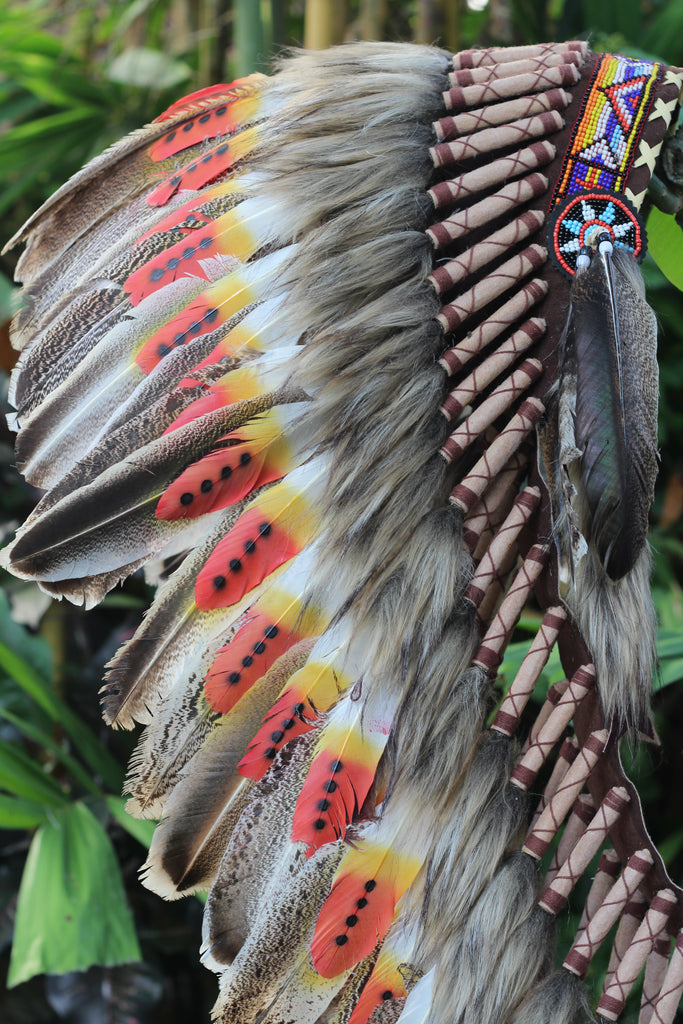 New Model Y35 - Medium Indian Three colors Feather Headdress ( 36 inch ...