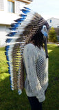 Z98 Extra Large Blue Feather Headdress (43 inch long ).
