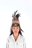 Indian Feather Headdress, Native American Inspired. Warbonnet, Headband. Hat Brown