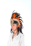 Indian Feather Headdress, Native American Inspired. Warbonnet, Headband. Orange&Black color