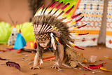N01- Pour Bambin / Bébé de 9 à 18 mois : Coiffe Indienne Style Amérindien trois couleurs pour les plus petits !