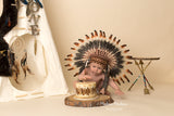 N04- Pour Bambin / Bébé de 9 à 18 mois : Coiffe Indienne Marron Style Amérindien trois couleurs pour les plus petits !