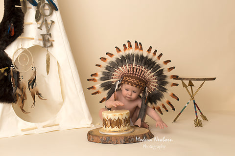 N04- Para niños pequeños/bebés de 9 a 18 meses: ¡Tocado indio estilo nativo americano en tres colores para los más pequeños!