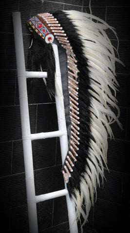 PRICE REDUCED Z06 Extra Large White  Feather Headdress (43  inch long )/ war bonnet.