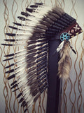 PRICE REDUCED N72- Medium White and Black Feather Headdress