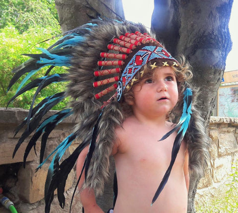 PRICE REDUCED - N12- From 2-5 years Kid / Child's: Turquoise Headdress 20,86 inch. – 53 cm