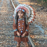 C20-For Children: three colors brown Feather Headdress From 5 - 8 years old