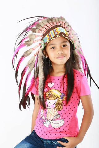 K14 From 5-8 years Kid / Child's: Pink and black rooster feather Headdress 21 inch. – 53,34 cm.