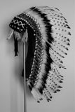 PRICE REDUCED Y02 Medium Indian White and Black Feather Headdress ( 36 inch long ). Native American Style. Warbonnet