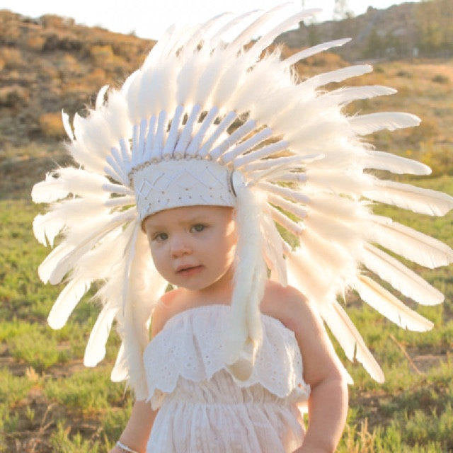 K06 From 5-8 years Kid / Child's: white swan  feather Headdress 21 inch. – 53,34 cm.