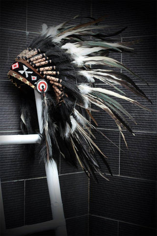 PRICE REDUCED X01 Indian Style White and black Feather Headdress / Warbonnet