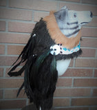 Real Feather Warrior Indian Headdress  with  Horns, Native American Costume Hand Made and  Horns WarBonnet Hat