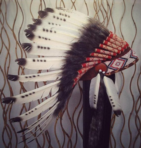 X06 Three colors Black and White indian Feather Headdress / native american Style Warbonnet ..