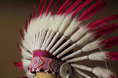N23- From 5-8 years Kid / Child's: Pink feather Headdress 21 inch. – 53,34 cm.