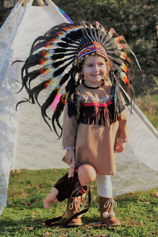 PRICE REDUCED - N15- From 2-5 years Kid / Child's: double feather Headdress 20,5 inch. – 52 cm