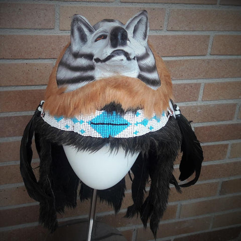 Tocado indio guerrero de plumas reales con cuernos, disfraz de nativo americano hecho a mano y sombrero WarBonnet con cuernos
