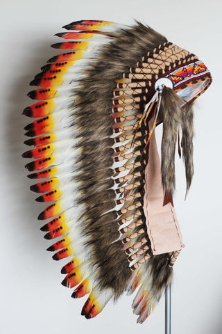 PRICE REDUCED  Y31 - Medium Indian  Three colors  Feather Headdress   ( 36 inch long ).Native American Style