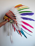 K21- From 5-8 years Kid / Child's: Rainbow swan feather Headdress 21 inch. – 53,34 cm.