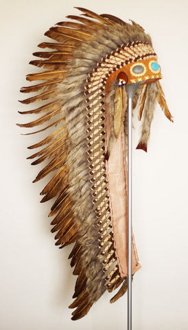 Z33XXL - Extra Large Brown Feather Headdress (51 inch long )