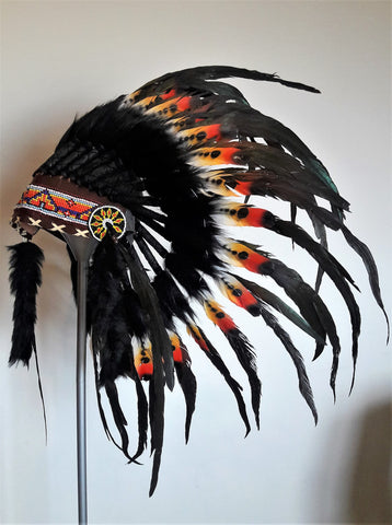 X14 Tocado de plumas de estilo indio de tres colores/pluma doble warbonnet (30 pulgadas/75 cm)