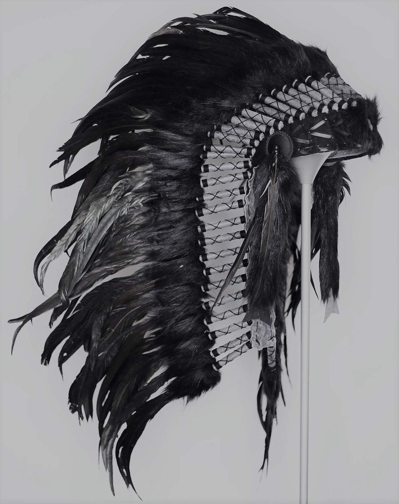 N83 -  Native American inspired Medium  black  Feather Headdress (36  inch long )/war bonnet