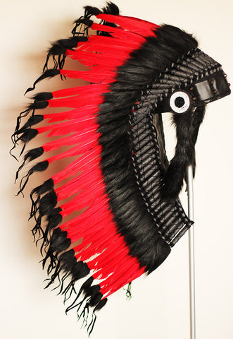N80- Medium Red Headdress, native american Style warbonnet