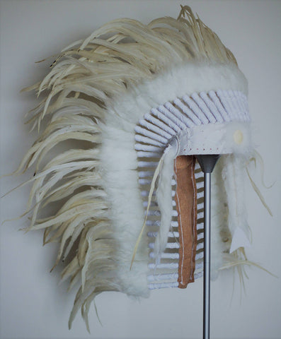 N85 -  Native American inspired Medium Cream color  Feather Headdress (36  inch long )/war bonnet