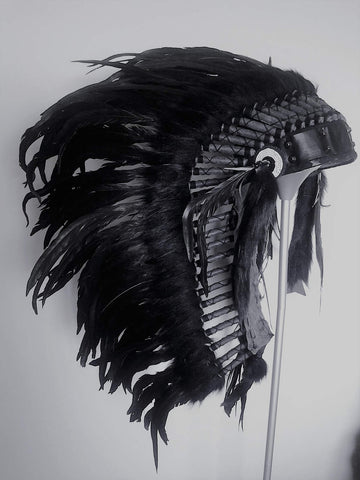N90- Medium Black Headdress, native american Style warbonnet