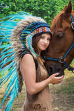 Y34 - PRICE REDUCED Medium Indian Style  Turquoise Feather Headdress (36 inch long ).