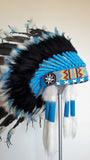 X45 -  Indian Style Feather Headdress /black and blue warbonnet  (30 inch / 75 cm)