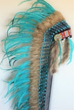 PRICE REDUCED . Z34 -  Extra Large Turquoise Feather Headdress (43 inch long )