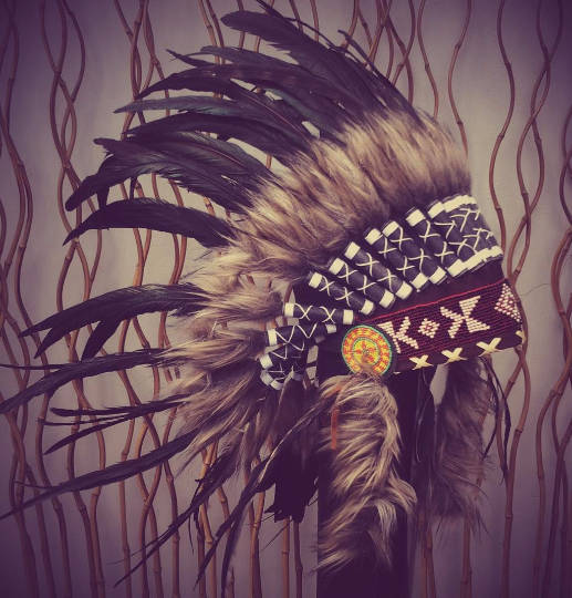 N63- Reduced Price !!! Black natural  colour Feather Headdress / Warbonnet.