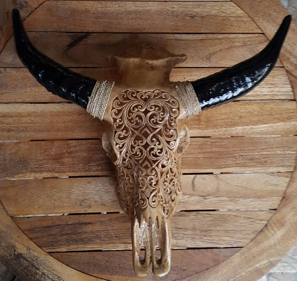 Medium Faux Hand Carved Tribal Buffalo Skulls Made of Resin / only front part