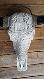 Petits crânes de buffle de bouddha sculptés à la main avec de longues cornes en résine