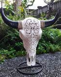 Small Faux Hand Carved  Tribal Buffalo Skulls with long horns made with Resin
