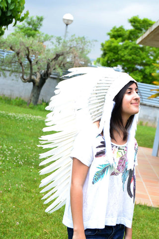 N81 - Medium Indian  White  Feather Headdress (36 inch long)