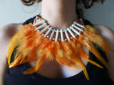 J6-Orange sunset Feather Necklace