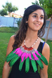 J9- Green and Pink  Feather Necklace