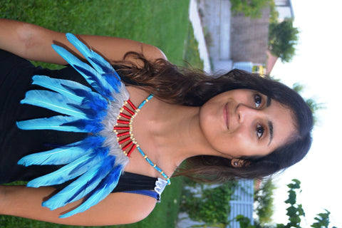 J16 - Turquoise and electric blue  Feather Necklace