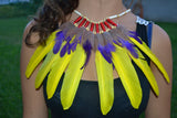 J18- Yellow and purple Feather Necklace