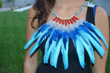 J16 - Turquoise and electric blue  Feather Necklace