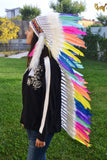 PRICE REDUCED E8-Extra Long Iris / Rainbow / colorful Chief Feather Headdress