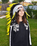 PRICE REDUCED Y13 Medium Indian yellow Feather Headdress / Handmade Native American Style Warbonnet (36 inch long )