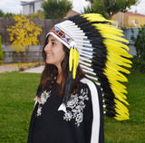 PRICE REDUCED Y13 Medium Indian yellow Feather Headdress / Handmade Native American Style Warbonnet (36 inch long )