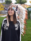 Y25 Medium three colors brown , Feather Headdress with horns ( 36inch long)