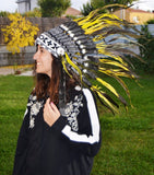 X35 S32-Yellow and shinning green feather Headdress