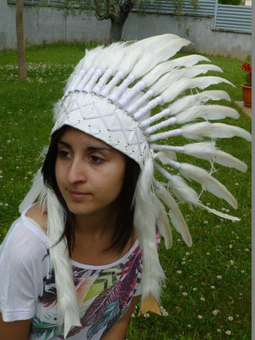 K08 SALE - For grown-up children: White Headdress / Size 22 inch with adjutable elastic band