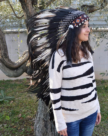 PRICE REDUCED E12- Extra Large White  Feather Headdress (43  inch long )/ war bonnet