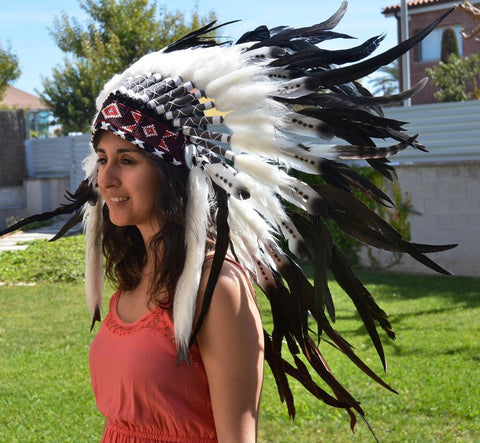 X12 Three colors black and white Indian Style Feather Headdress / warbonnet double feather (30 inch / 75 cm)