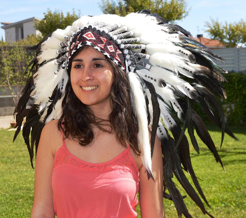 X12 Three colors black and white Indian Style Feather Headdress / warbonnet double feather (30 inch / 75 cm)